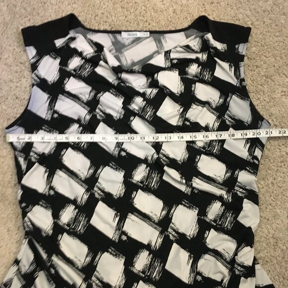 B&W Canadian Spy Movie Paint Blotched Ruched Waist Cowl Neck Tank Top - Picture 12 of 15